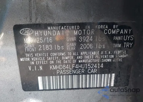 2017 Hyundai Elantra Limited z USA, uszkodzony, nr VIN KMHD84LF4HU152414